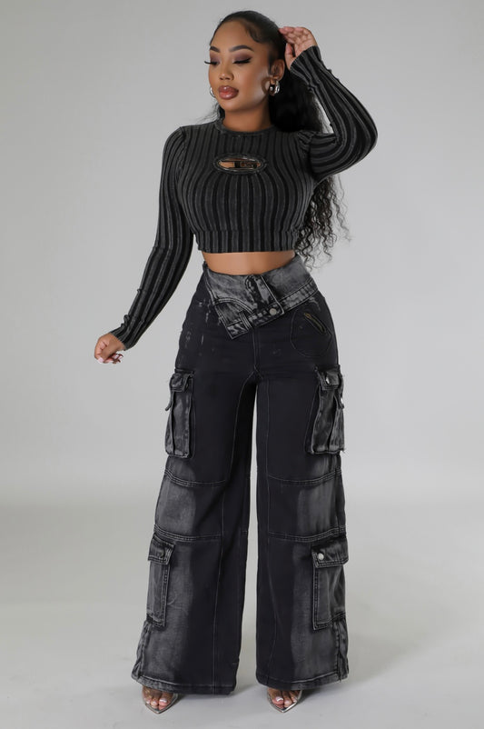 High Waist Cargo Denim Jeans